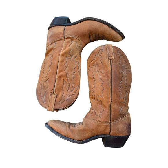 dan post marlboro leather western cowboy boots vintage round toe tan p2551 11 D main image 8